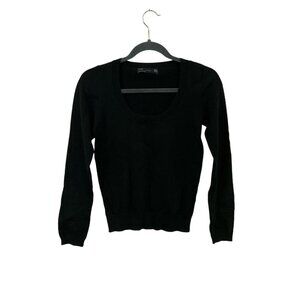 Zara Pullover Sweater Top Women's Size Small Black Cotton Nylon Blend Scoop Neck